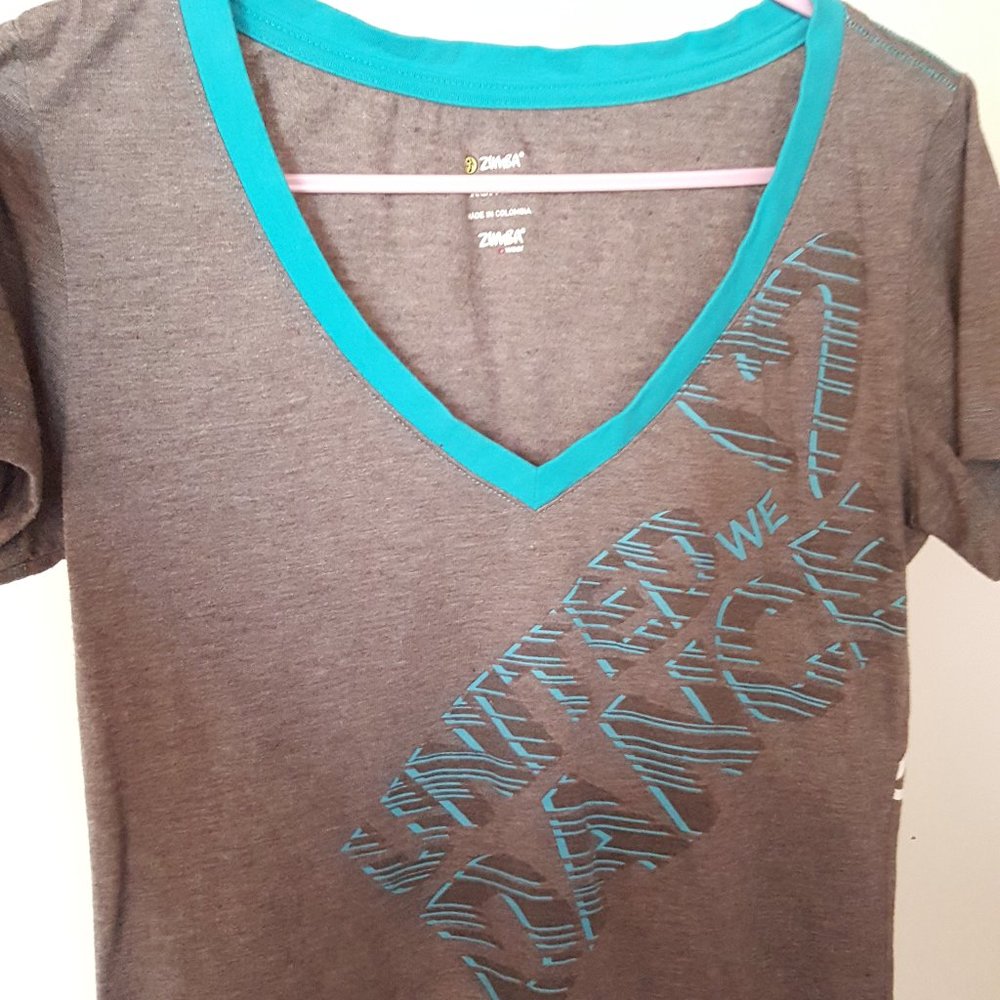 2/$20 Zumba Grey V-neck Shirt XS
